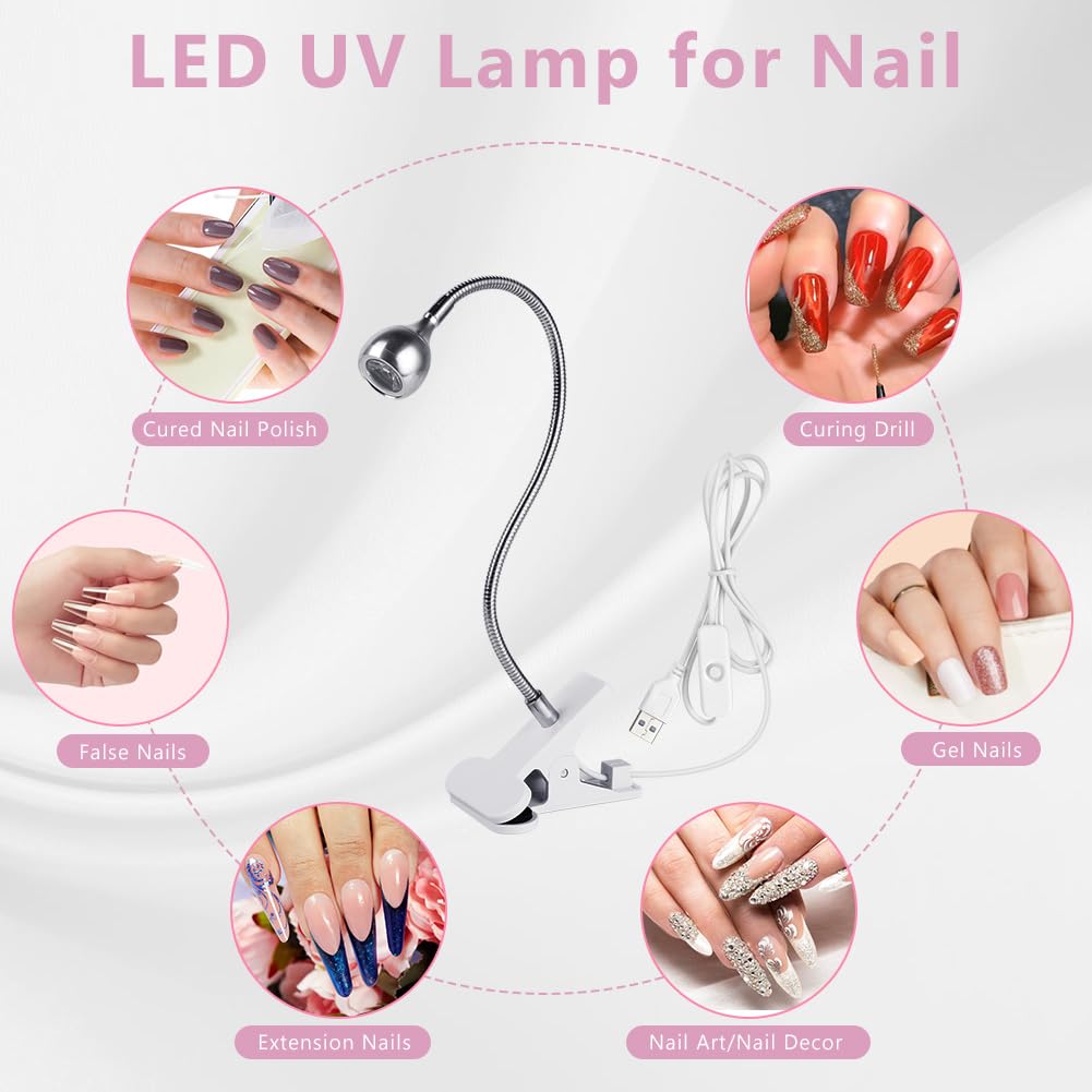 LOPHE Lámpara de Uñas, Secador de uñas UV, 3W USB Lampara Uñas Semipermanentes Giratoria 360° de Gel LED de Cuello de Cisne con Clip e Interruptor, Regalo para Manicura para Mujere