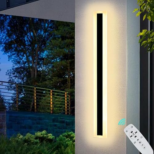 31.4in Outdoor Wall Lights, 22W Dimmable 3 Colors Modern Wall Sconces Porch Lights Outdoor, IP65 Rainproof Outdoor/Indoor Long Strip Garden Wall Light for Hallway Villa Balcony Terraces Garage