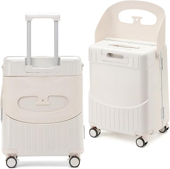 22'' Hardside Ride-On Suitcase with Seat for Kids & Adults – Travel Luggage with 360° Spinner Wheels, Lockable TSA Lock & Seat Belts, Foldable Stool for Airport Waiting