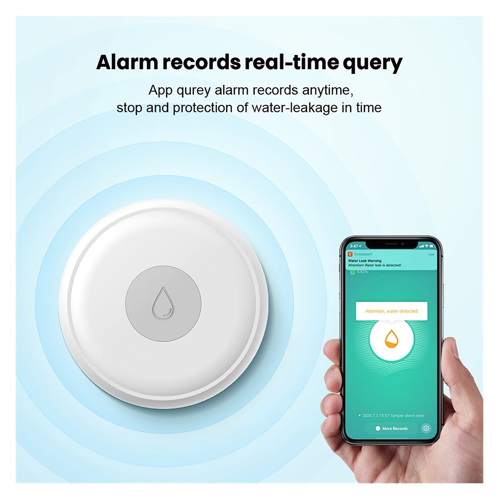 Sensor de Fugas de Agua, Detector de Fugas de Agua, alertas de notificación, Alarma de Fugas de inundación de Agua Inicio(1ZWS07 1Gateway)