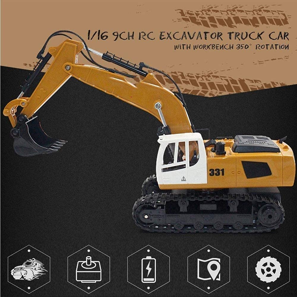 2,4 GHz 9-kanałowy zdalnie sterowany model samochodu budowlanego 360° obrotowy koparka elektryczna 1/16 skala wysoka symulacja koparka RC profesjonalna 9-kanałowy model samochodu inżynieryjnego