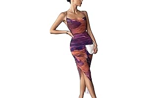 Women's Tie Dye Cowl Neck Bodycon Cami Dress Backless Split Hem Long Dresses