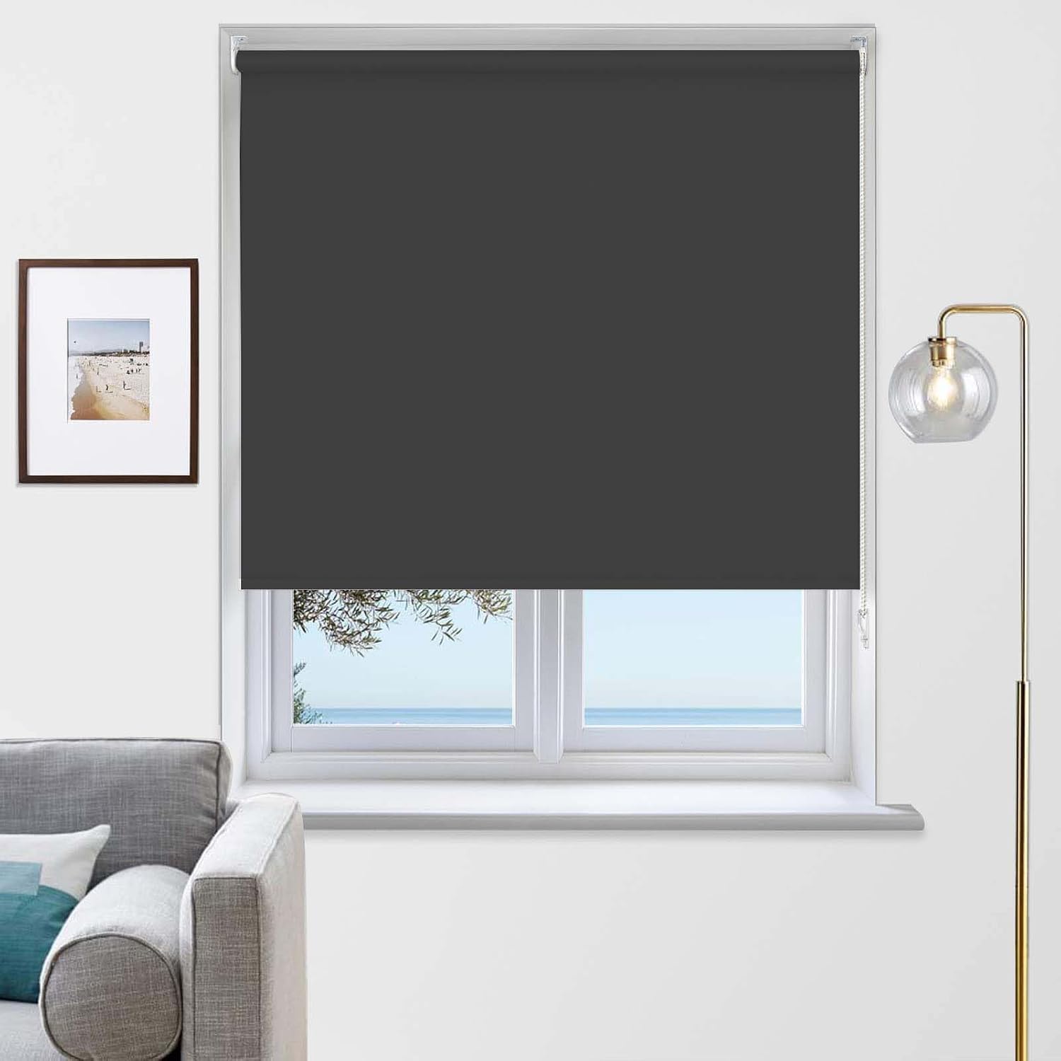 Rehan & Co Blackout Fabric Roller Blinds Grey Blind (174W X 210H cm) โ image 1