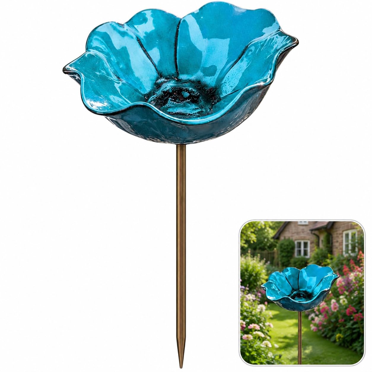 Poppy Bird Bath for Garden, Flower Bird Feeder (Blue) โ image 1