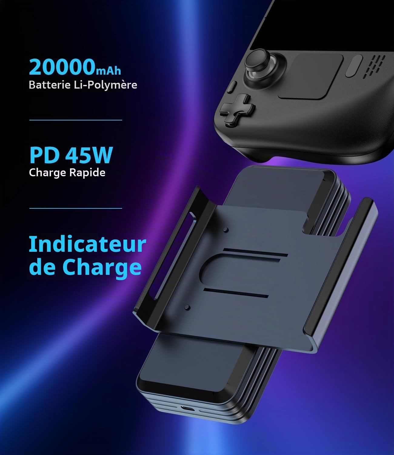 SIWIQU 20000mAh Power Bank pour Steam Deck, 45W PD 3.0 Banque d'alimentation, Batteries Externes Compatible avec Switch/Samsung/iPad/Laptop avec Support Arrière Amovible et Double Câble USB-C
