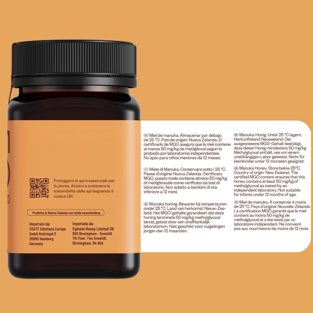 Egmont Honey Miele di Manuka 50+ MGO 1000g | testato in laboratorio e certificato per il contenuto di MGO e UMF | grezzo e naturale al 100% | prodotto e imbottigliato in Nuova Zelanda