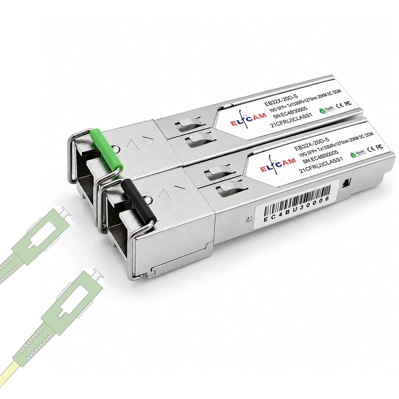 Elfcam - 1 Paire 10G SFP+ BIDI Module de Transceiver avec la Fibre Port SC Simplex Monomode, Prise en Charge 10Go/2,5Go/1,25Go, Compatible avec Cisco et Commutateur Ouvert, DDM 20km