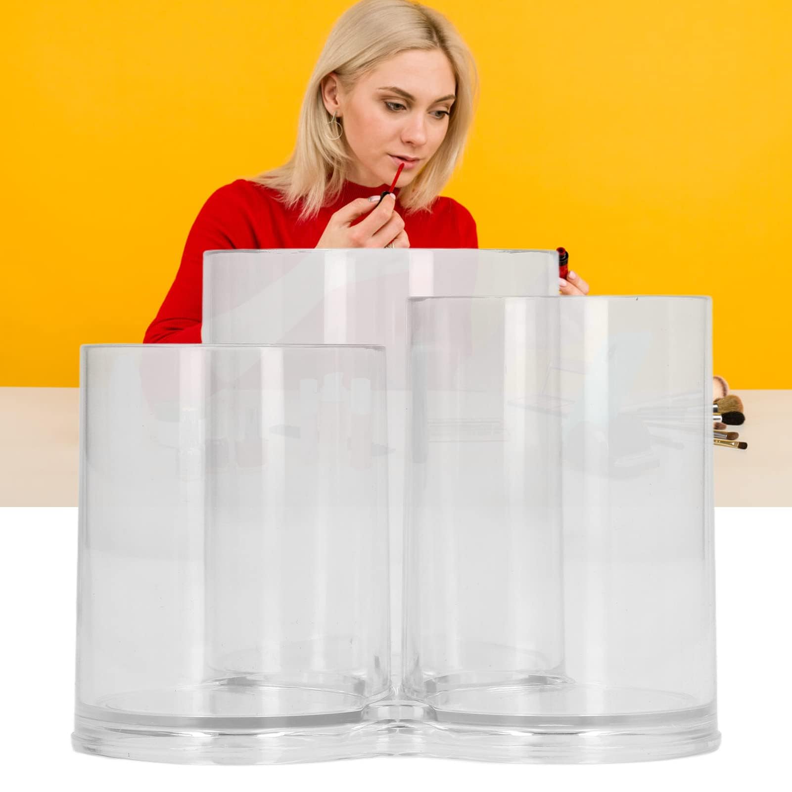 TOPINCN Portapenne in acrilico, contenitore rotondo trasparente per pennelli da trucco, tazze da scrivania per utensili, organizer cilindrico in plastica per cosmetici, per fondotinta, rossetto, per