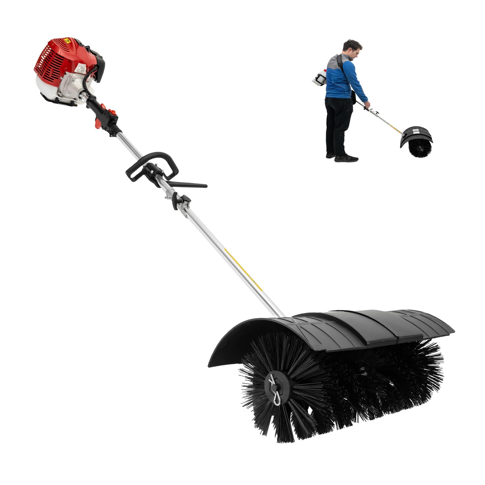 DIFU Escoba de motor de gasolina de 52 cc con gafas protectoras, kit de barredora de gasolina, 2,3 CV, recogedora de nieve, refrigerada por aire, escoba de gasolina de 2 tiempos para exteriores