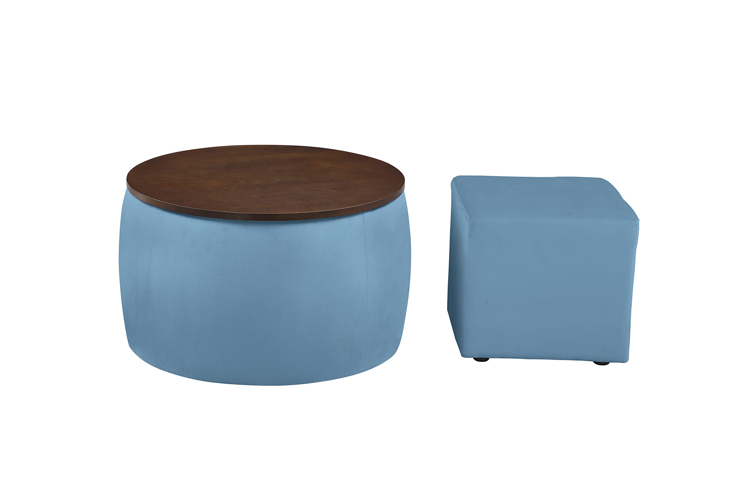 Modern Round Ottoman Set Footrest Stool with Storage, 2 in 1 Combination, Removable Top for Storage, Round Coffee Table, Square Foot Rest Footstool for Living Room Bedroom Entryway Office (Blue)