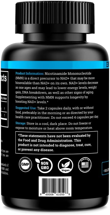 Miniatura 8 de Black Forest Suplementos NMN 1000mg (mononucleótido de nicotinamida) 99% puro, forma estabilizada, BioPerine para una biodisponibilidad mejorada (60