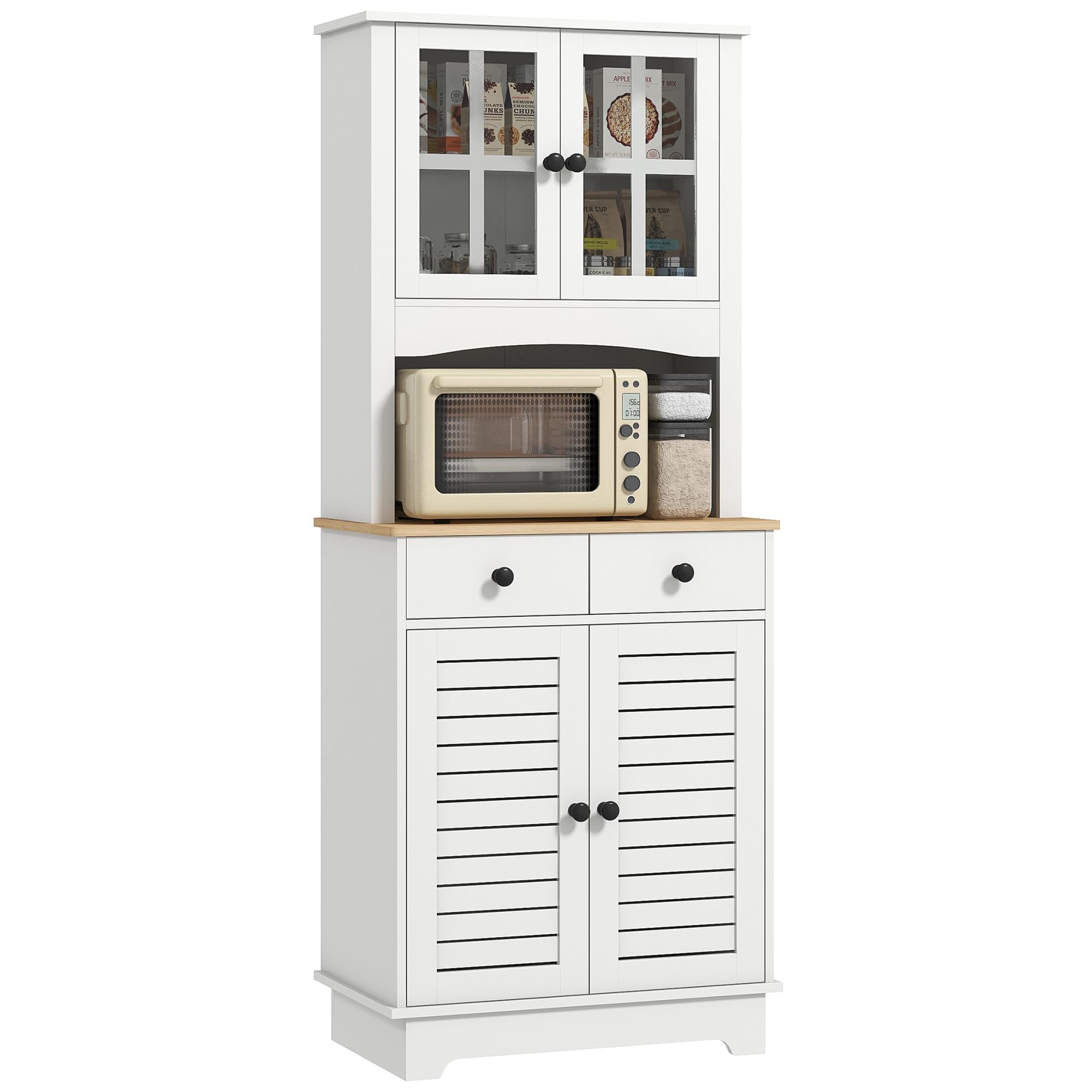 HOMCOM Küchenschrank, Hochschrank mit 2 Schränken, Küchenbuffet mit verstellbaren Ablagen, Buffetschrank, Esszimmerschrank für Küche, Esszimmer, 68 x 39,5 x 170 cm, Weiß