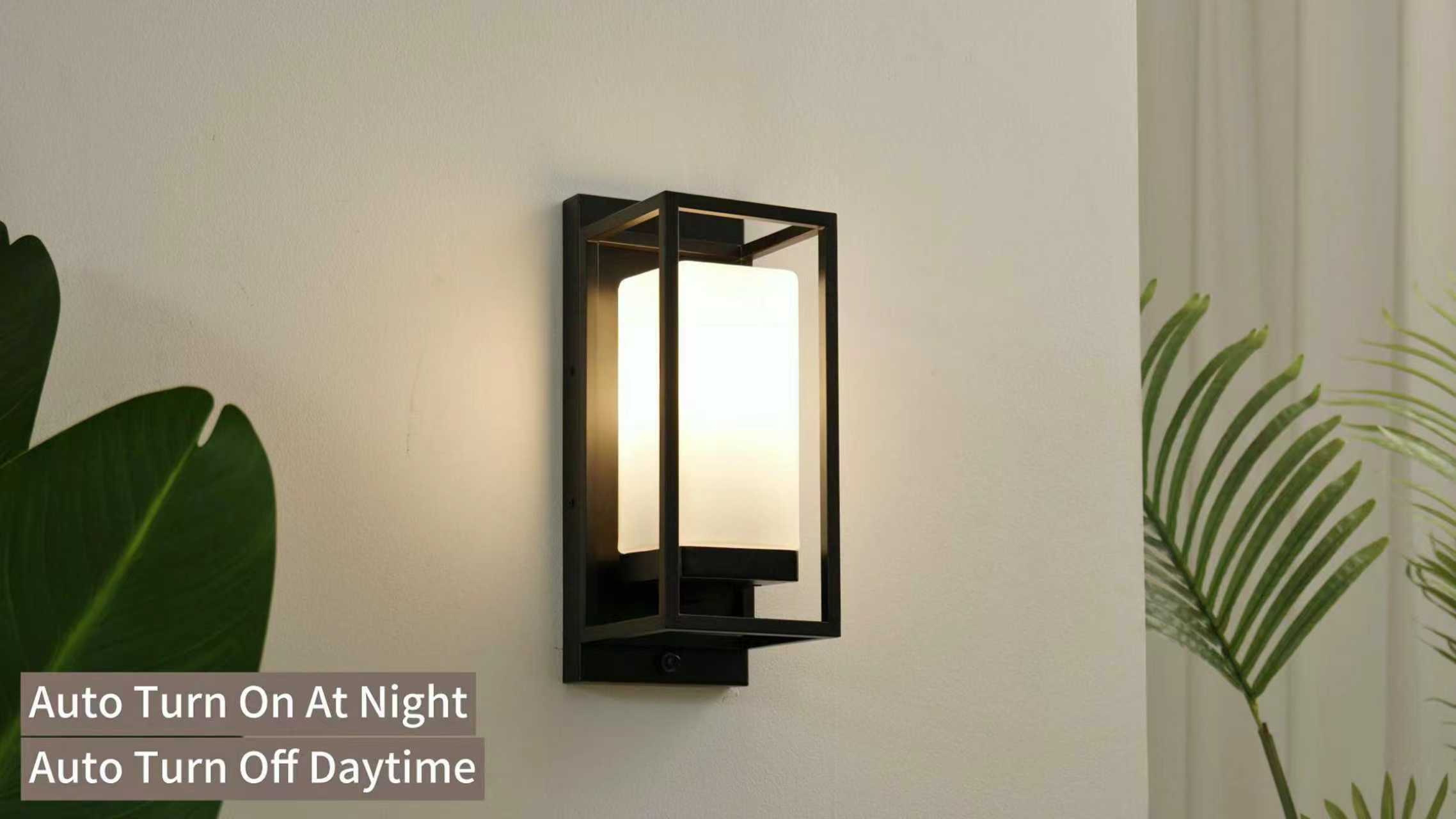 Image of SHIMR Outdoor Wall Light with Dusk to Dawn Sensor, Black Outdoor Light Fixture with LED Bulb Included, E26 Base, Waterproof Exterior Sconce for Porch Garage Front Door