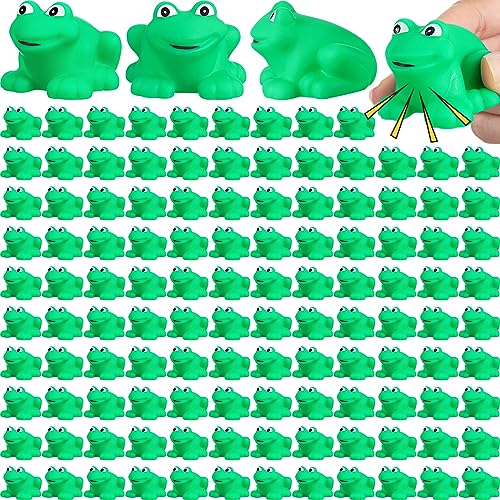 Wettarn 120 Pcs Rubber Frogs Squeak and Floating Green Plastic Bath Toy Frogs Baby Shower Toys for Girls Boys Decoration(Dark Green)