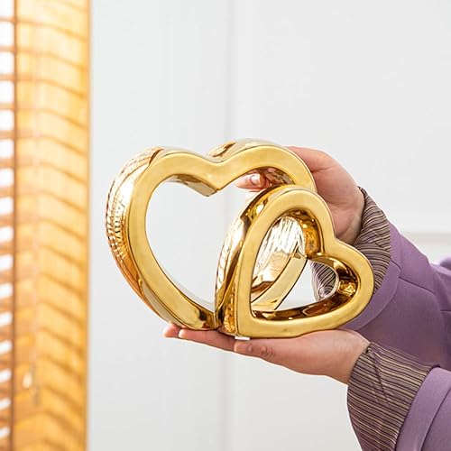 Miniatura 4 de WEIDILIDU - Escultura de corazón de porcelana para decoración del hogar, arte abstracto moderno, estatua de cerámica, decoración de mesa dorada para