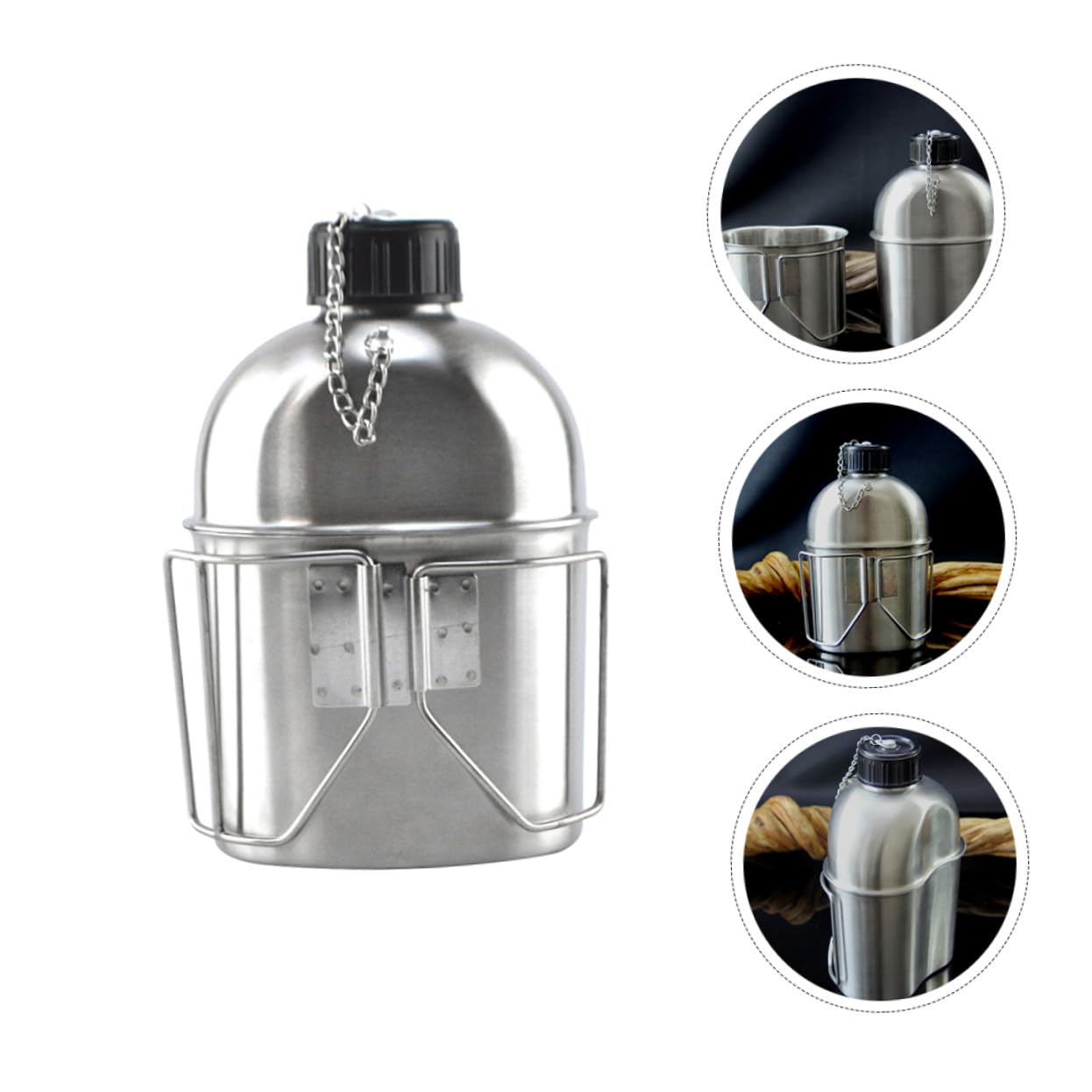 Supvox Tragbare Edelstahl Wasserflasche Militär Wasserkocher Satz 1l Langlebig Dicht Camping Reisekessel Outdoor Flüssigkeitsbehälter