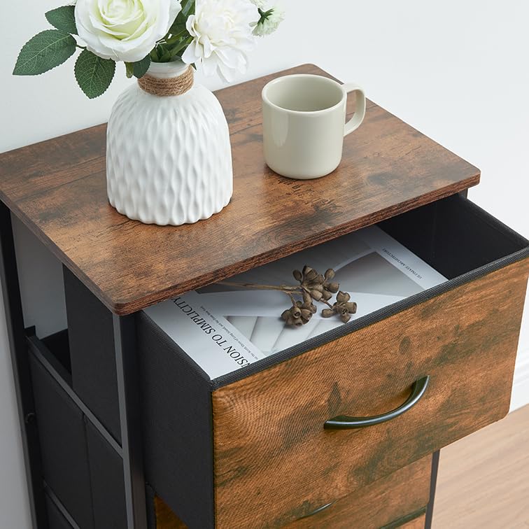 Somdot Small Dresser for Bedroom with 3 Drawers, Storage Chest of Drawers with Removable Fabric Bins for Closet Bedside Nursery Laundry Living Room Entryway Hallway, Rustic Brown Wood Grain Print