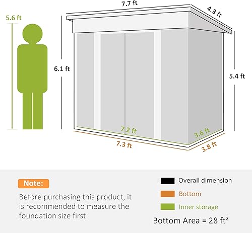 Miniatura 7 de Outsunny Cobertizo de metal de 8 x 4 pies, cobertizo de almacenamiento al aire libre, casa de herramientas de jardín con puertas correderas dobles,