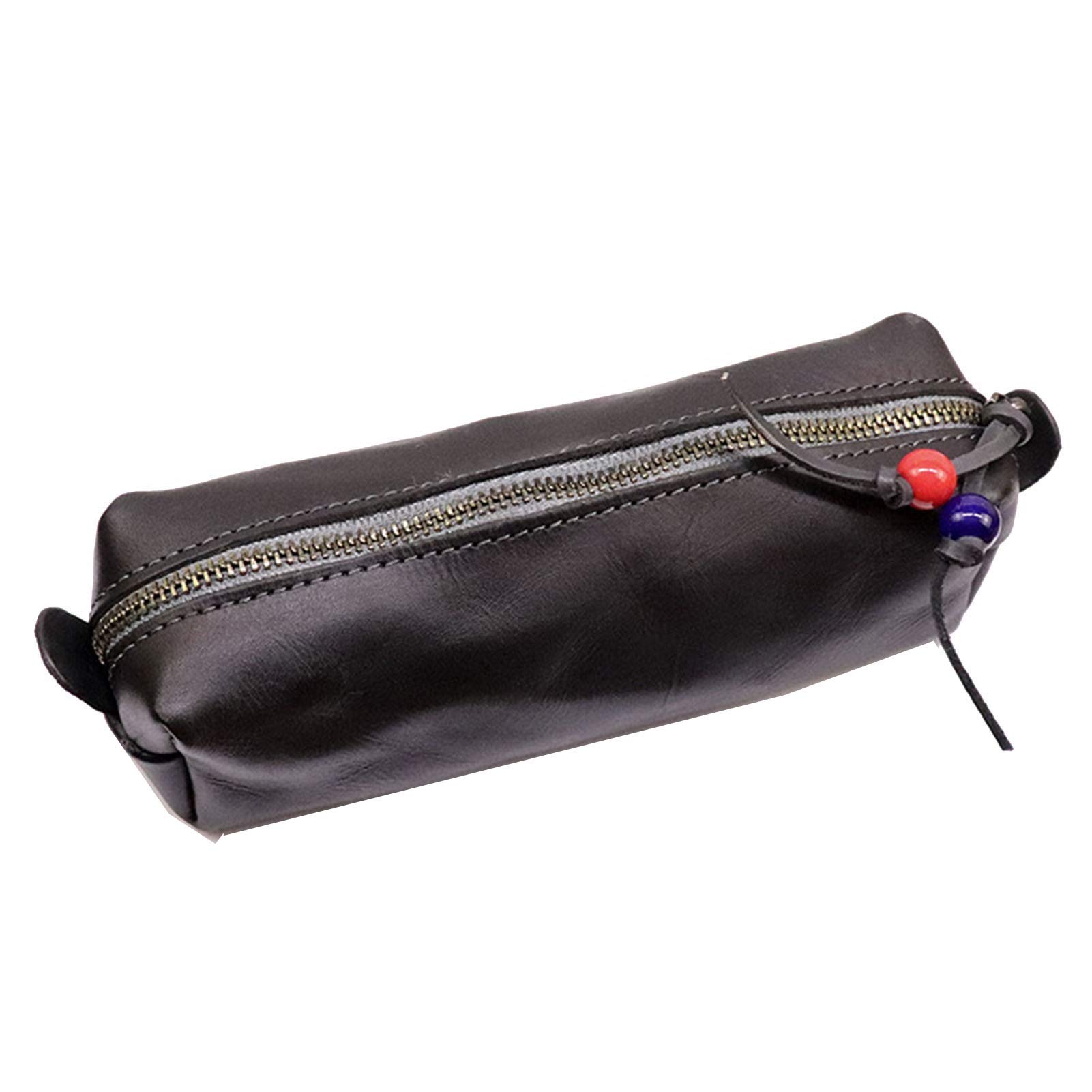 Estuche para lápices con Cremallera metálica, Estuche de Cuero Vintage con Cremallera, Estuche para bolígrafos, Bolsa de Viaje, Bolsa de cosméticos para Estudiantes (Negro, 17 x 5 x 5 cm)