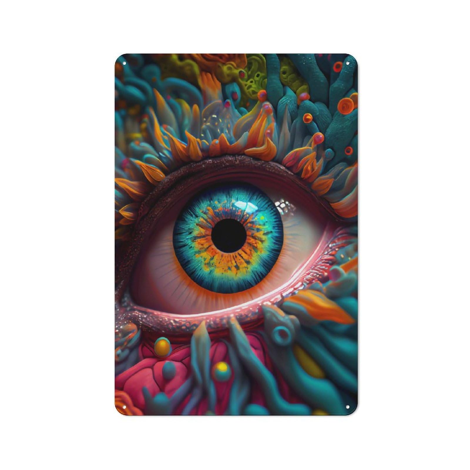 Junmoney Style-14 Eye Rustic Tin Wall Plaque 30X20cm For Hobby Room Or Studio, A New Home Present For Creative Interior Collectors