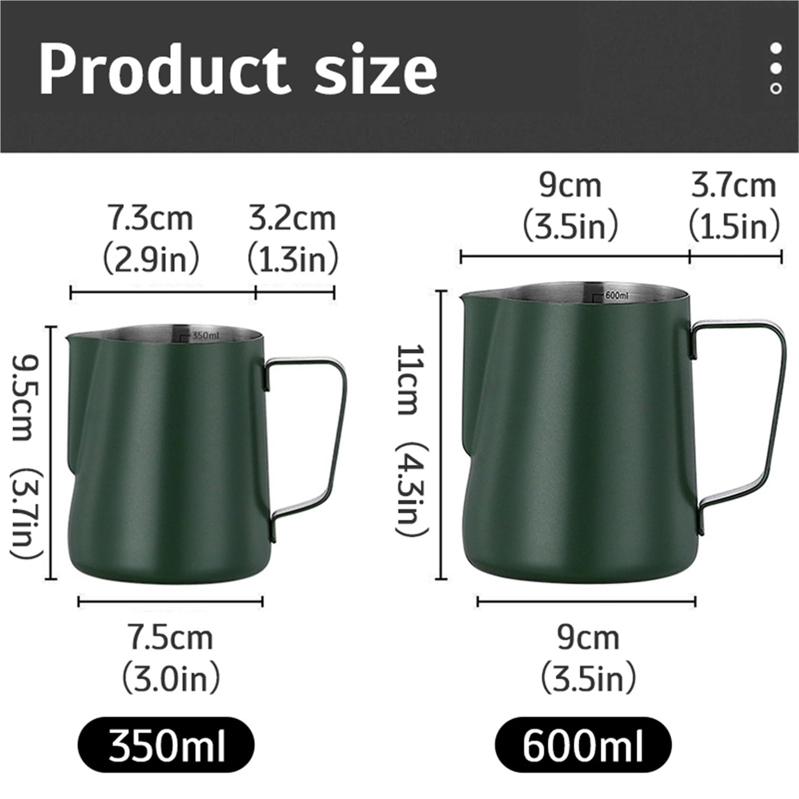 Jarra for espumar café con leche, 2 uds., Latte Art, Espumador de, jarra medidora acero inoxidable, herramienta Espresso Barista, accesorios Para café(Silver,350ml)