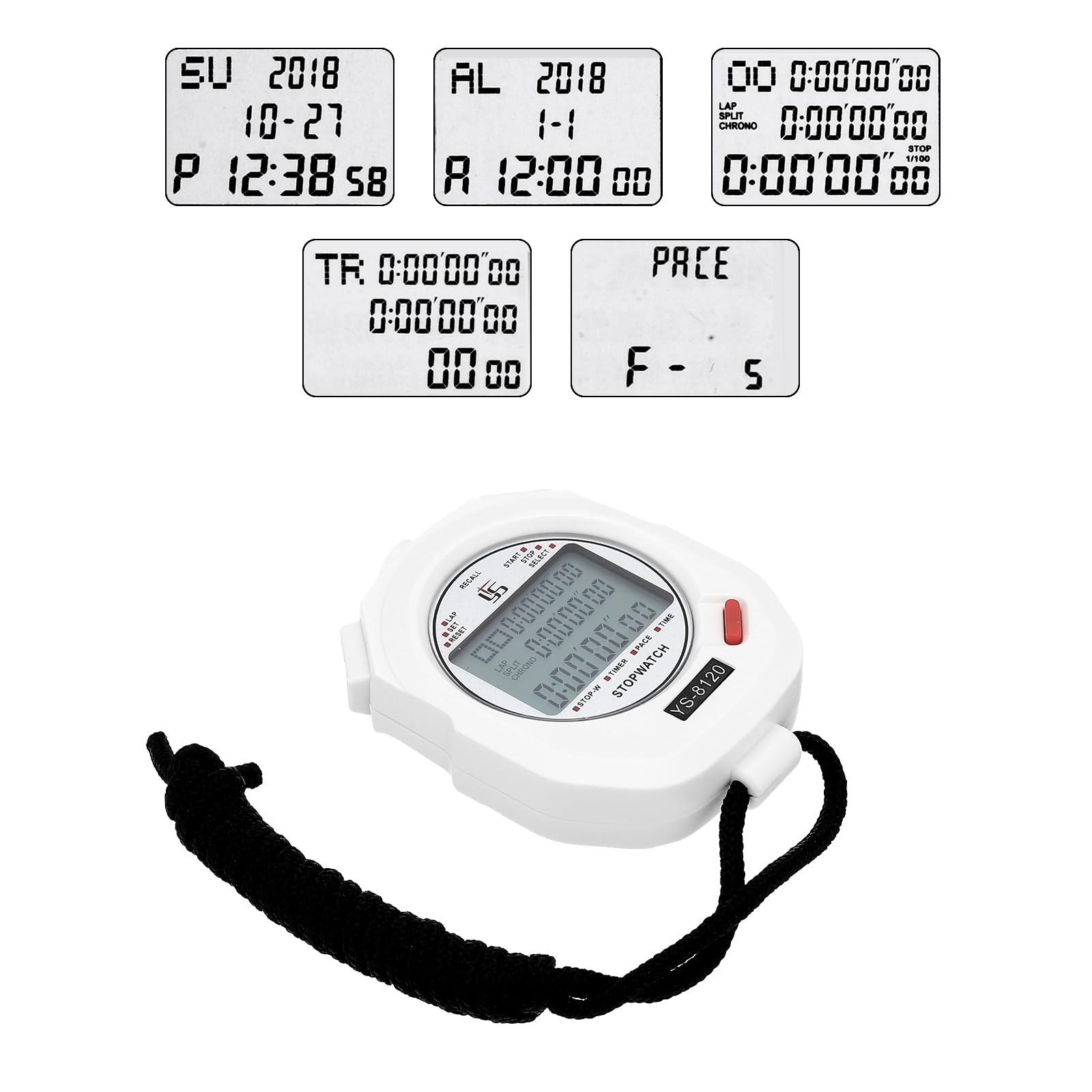 PATIKIL Sport Stopwatch Timer 120 Lap Memory, 0.01 Second Timing Stops Watch Alarm Clock for Coach Referee Swimming Running White - Image 3