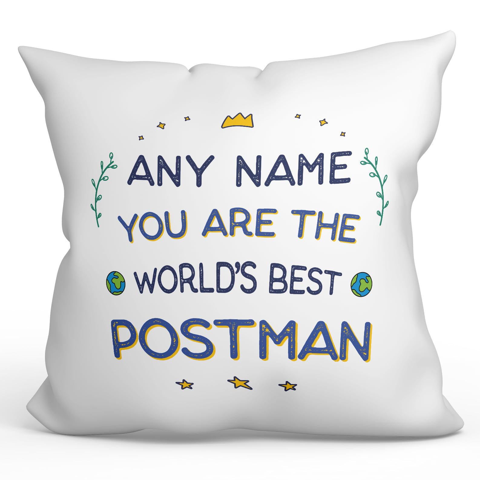 MUGFFINS Personalised Cushion for POSTMAN man Padding included - in English - World's Best - Funny custom gift - Pillow: cover and filling 15.7x15.7 inches โ image 1