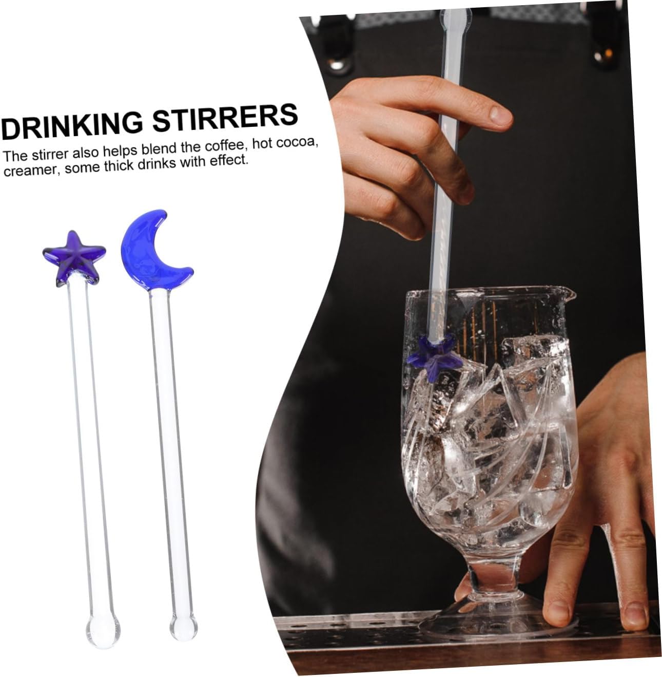 6Pcs Creative Swizzle Sticks Transparent Cocktail Stirring Sticks for Drinks Party Bar Use Moon Star Design for Friends