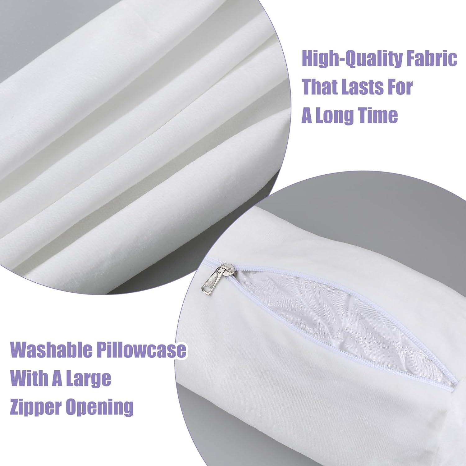 Bremorou Cervical Neck Roll Pillow Cover with Zipper 2pcs Round Pillow Covers, Soft Bolster Pillowcases for Cylindrical Cushion, Neck Roll Pillow Case Only (16.14 X 5.9 Inch, White) - Image 4