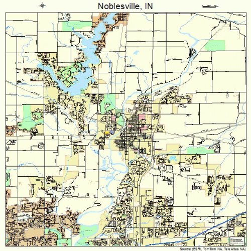 Large Street & Road Map of Noblesville, Indiana IN Printed poster