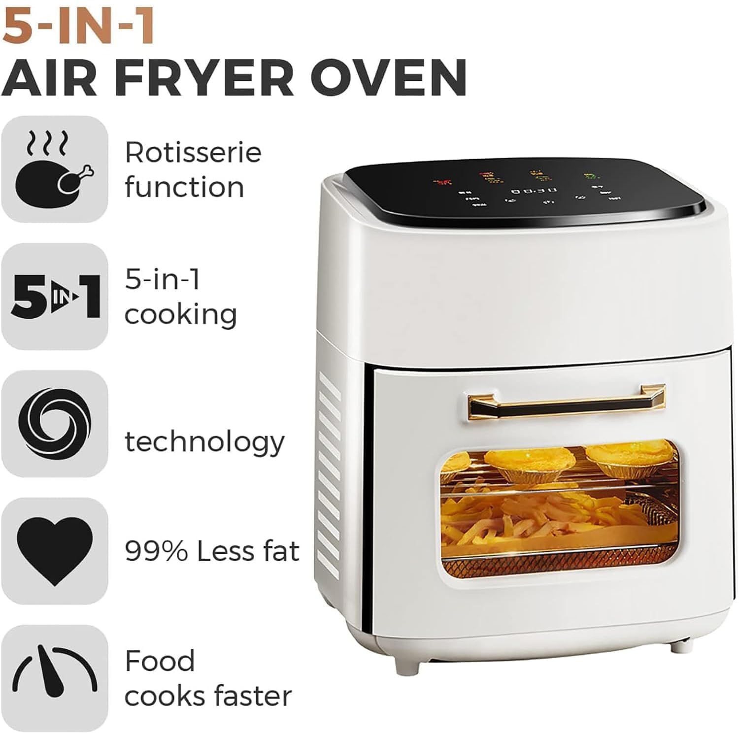 Horno Freidora de Aire de 15L 1400W, Pantalla LED con Temporizador | Circulación rápida de aire caliente para resultados crujientes, capacidad suficiente para comidas completas(black)
