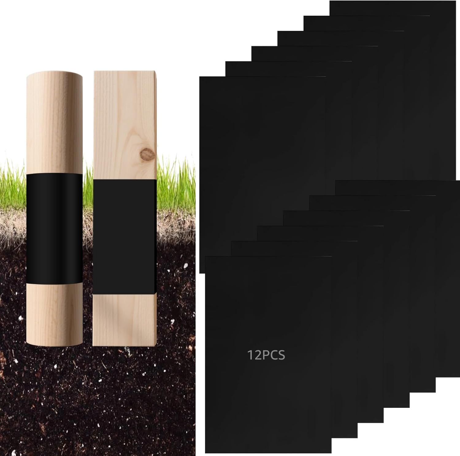 12 Pcs Black Wooden Fence Post Protectors, 43 X 30 Cm/17 X 11.8 in, PVC Weather-Resistant Shields, Streamlined Installation, Prevents Decay and Corrosion for Extended Lifespan