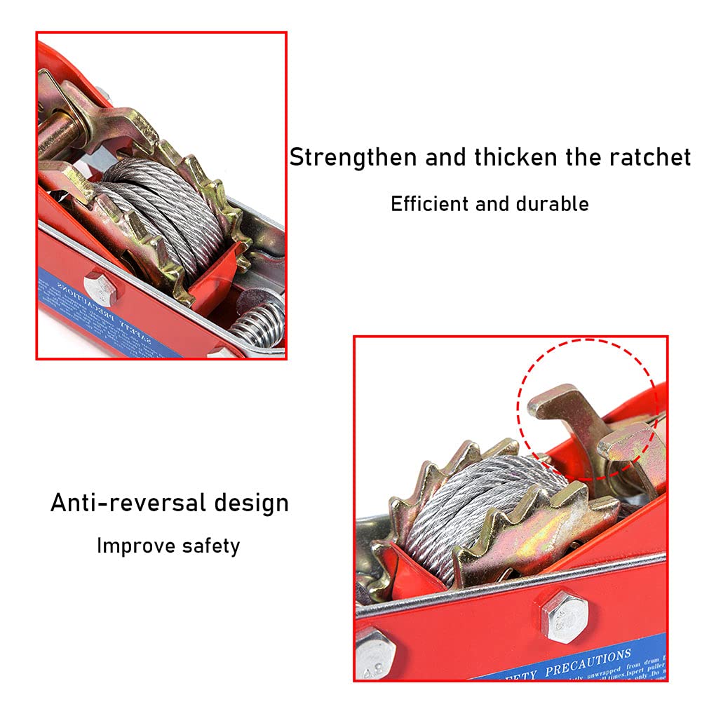 Manuelle Seilwinde, Power Puller Dual, Kabelzieher-Handwinde, Zwei Haken, Ratschen-Handwinde für Geländerettung und Transport Schwerer Gegenstände, Anhängelast: 1/2/4 Tonnen, 5 mm Drahtseil
