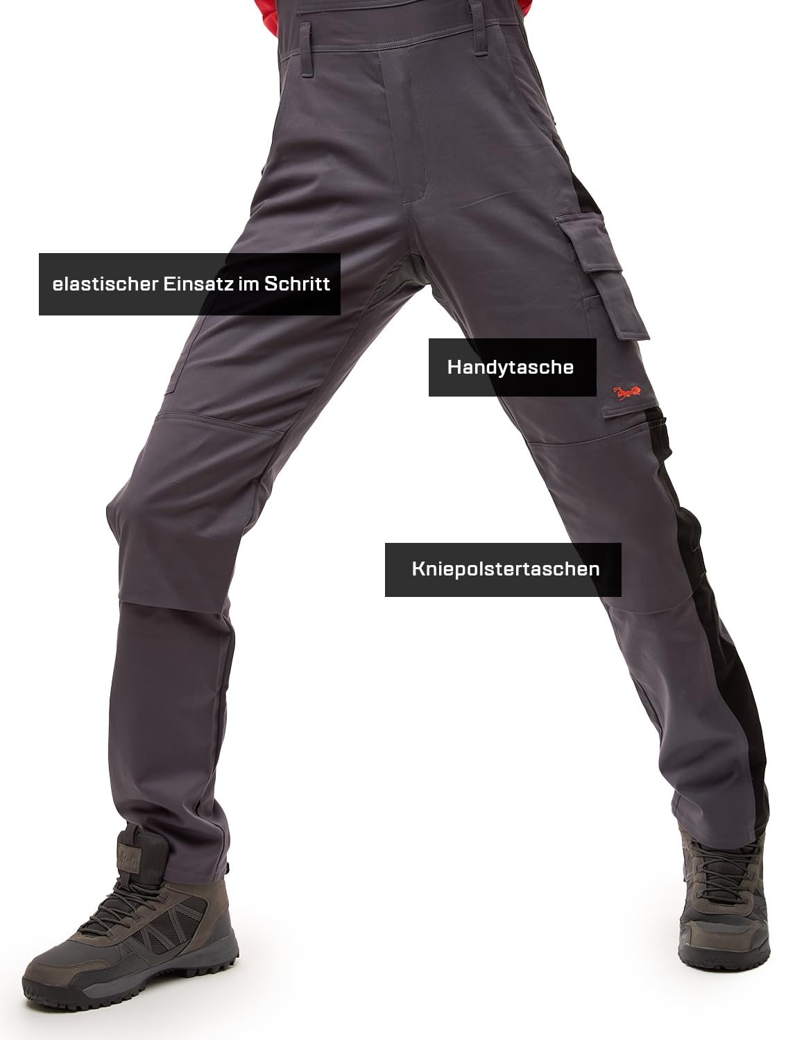 strongAnt® - Salopette da Lavoro Berlin Salopette combinati 280gr - Tasche per Ginocchiere - Made in EU - Grigio Nero