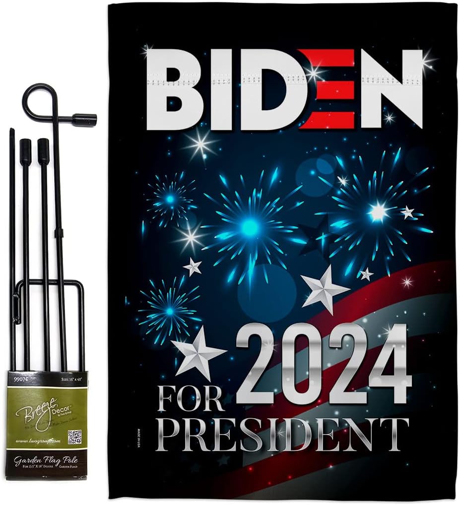 Biden Harris Flag President Set with Stand Patriotic Vote Democrat Republican Tea Party United State American Election House Banner Small Yard Gift Double-Sided, Garden Flag 13"x 18.5", Thick Fabric