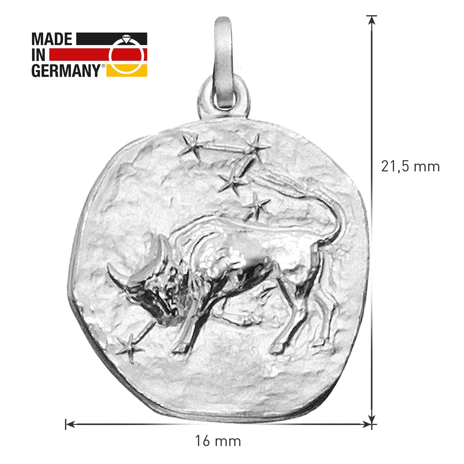 trendor Sternzeichen Stier 925 Silber Anhänger Ø 16 mm 21218-05 | wunderschönes Schmuckstück für Damen und Herren, elegante Geschenkidee