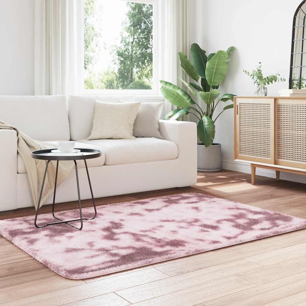 Tapis Shaggy à Poils Longs NAVARRA Rose poudré 120x170 cm Robuste et Moelleux pour Salon Chambre Bureau intérieur extérieur antidérapant Facile à Laver