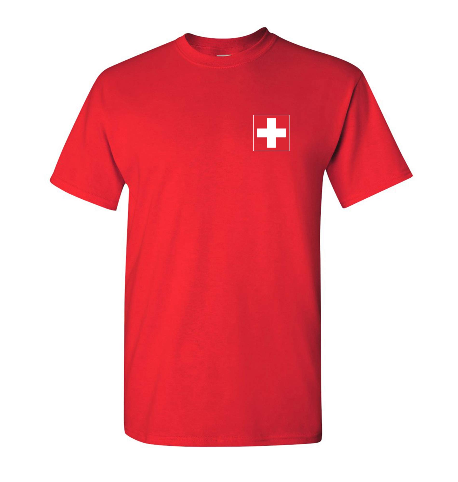 Zappatee Men's Red Switzerland T Shirt - Swiss Flag Tee Xl