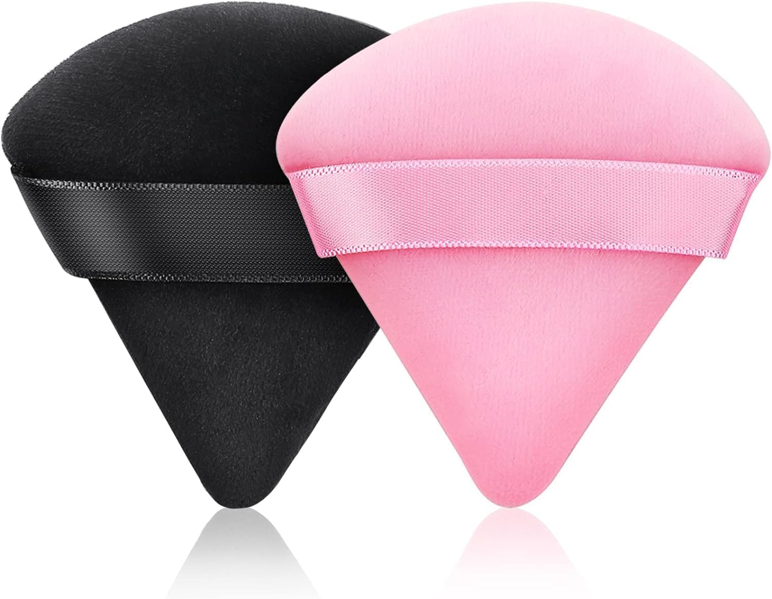 HIQUAY 2 Pcs Powder Puff, Triangle Makeup Puff, Foundation Blender Velour Setting Powder Puff, Soft Cosmetic Foundation Powder Sponge Cushion Puffs for Loose Powder Wet Dry Makeup Puffs, Black, Pink