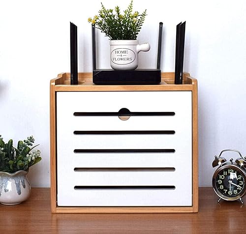 Miniatura 3 de YRHH Caja de almacenamiento multimedia, caja de almacenamiento WiFi, caja de almacenamiento de pared, caja de blindaje para habitación de madera