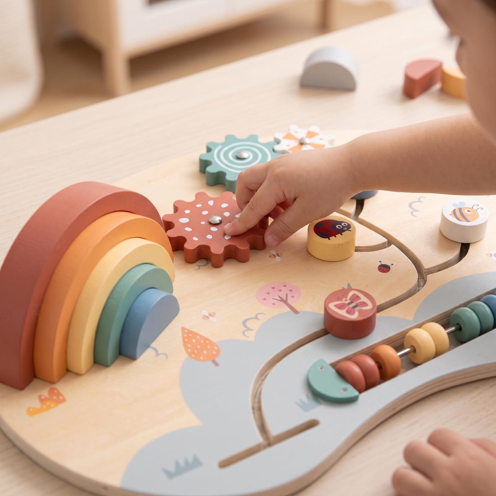 Almencla Tavoletta Montessoriana Educativo | Sviluppo Motricità Fine, Base in Legno Naturale, Giocattolo, per Asilo, Neonati