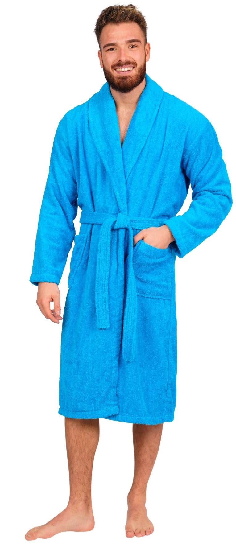 Adore Home Mens 100% Cotton Bathrobe Terry Towelling Shawl Collar Bath Robe Dressing Gown, Aqua, XL