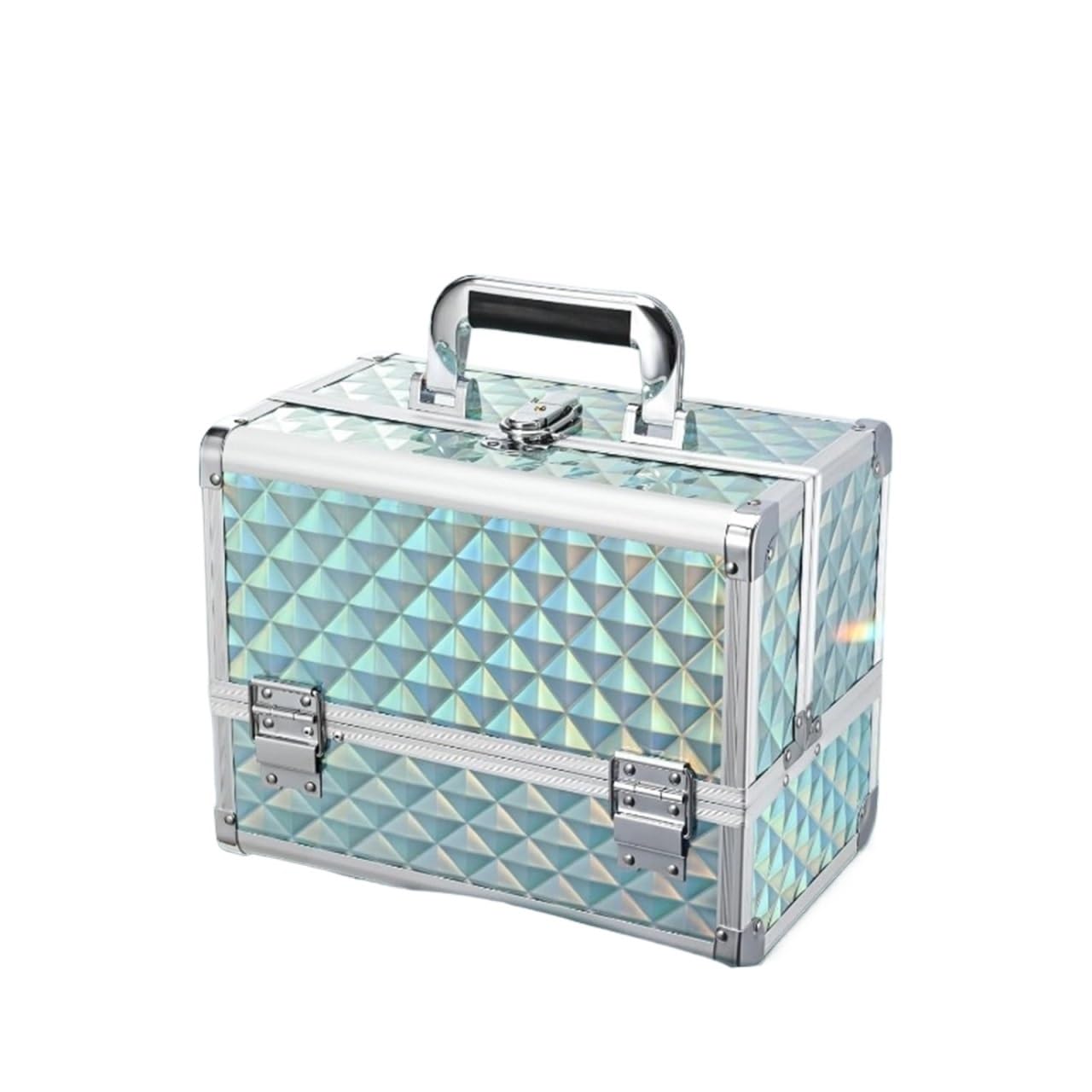 Beauty case per cosmetici da donna, organizer da viaggio con scomparti, specchio portatile con serratura (nuovo turchese)