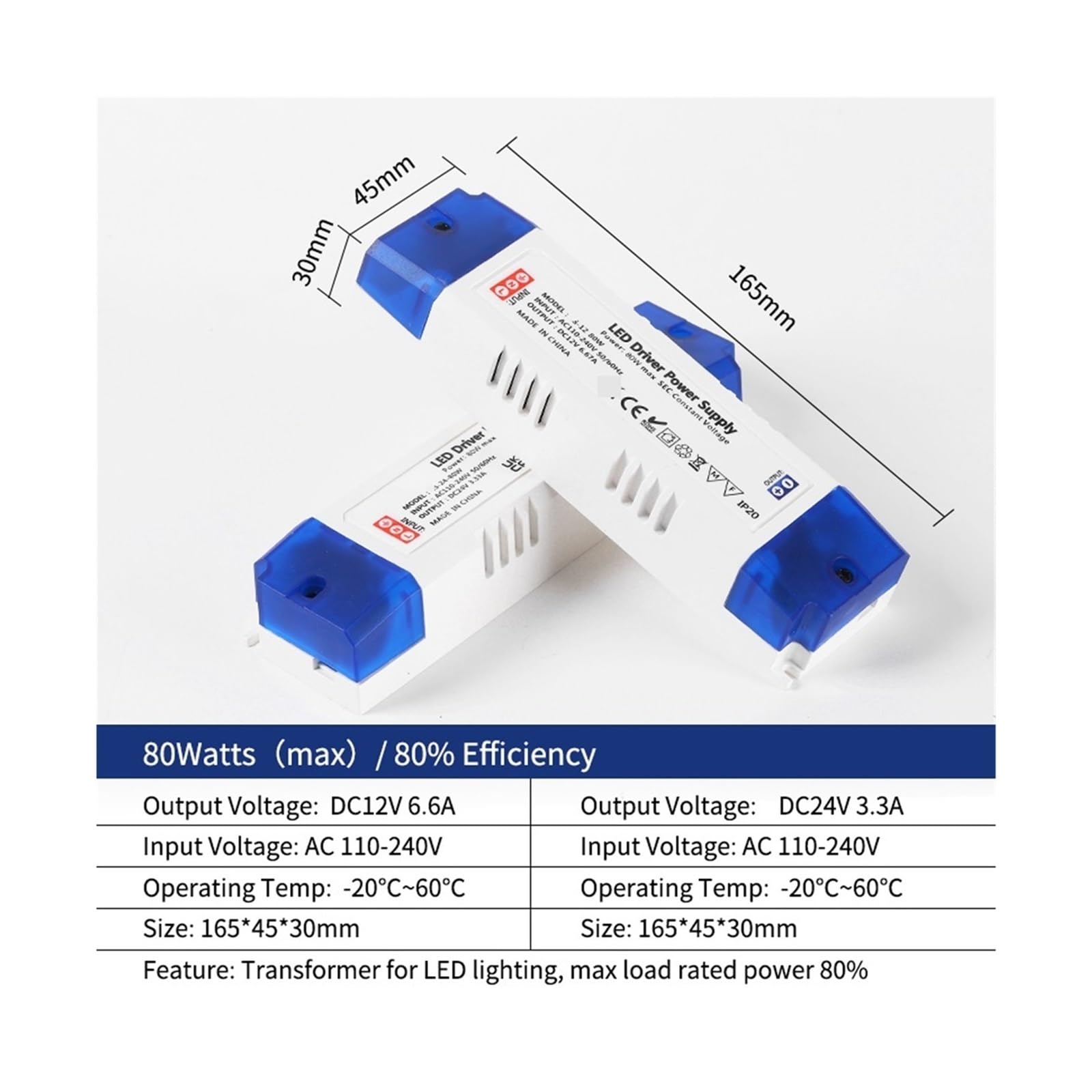 Sterownik LED Ultra cienki zasilacz niskiego napięcia, transformator oświetleniowy 12 W, 15 W, 24 W, 36 W, 60 W, 80 W, 100 W, pasek LED (80 W, DC 12 V)