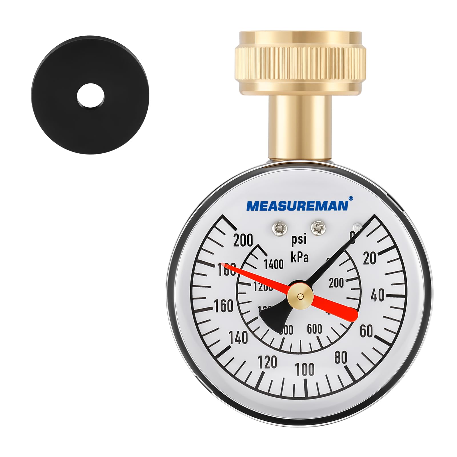 MEASUREMAN 2-1/2" Water Pressure Test Gauge - 0-200psi/kpa, 3/4" Female Garden Hose Thread, Memory Red Pointer, Garden Hose Pressure Tester