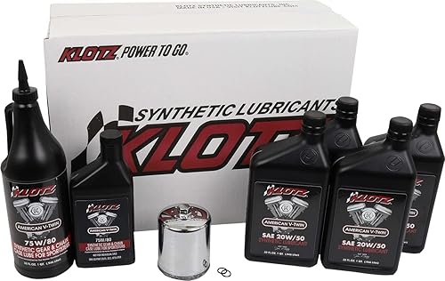 Klotz Kit de cambio de aceite de motor sintético de 4 cuartos de galón 20W50 para Evolution Sportster 1986-2022 - Kit premium