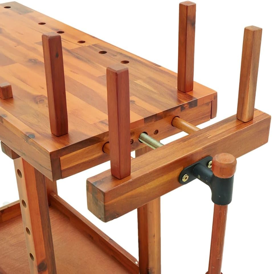 Wooden Workbench with Vices for Garage, Workshop and Home, Work Bench Hardwood Workbench Workstation, Multipurpose Work Bench Table, 36.2"x18.9"x32.7" Solid Wood Acacia