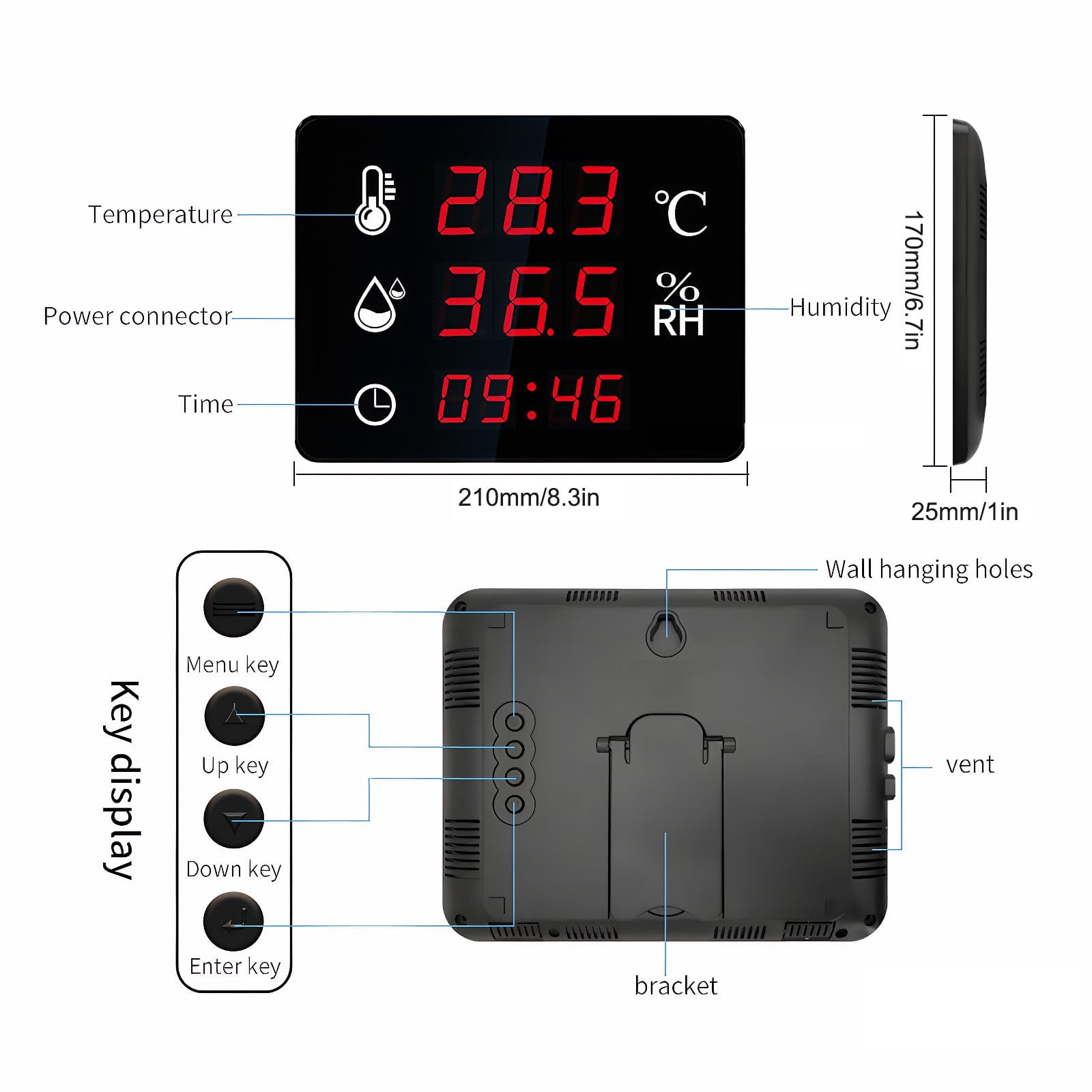 Mengshen Higrómetro Industrial con Alarma Reloj Calibrado y sensor de alta Precisión Laboratorios Almacenes Ggranjas y Hospitales Con Monitor Temperatura y Humedad