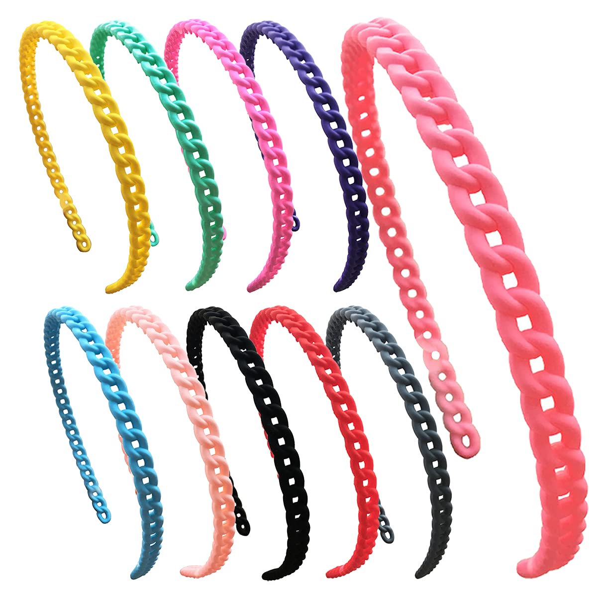 12pcs 8mm Colorful Chain Headbands with Teeth For Girls Women Hair Headbands Hair Accessories by Yazon
