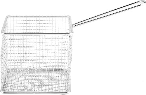 Cesta para freidora, mini cestas de papas fritas, red de acero inoxidable sólido, colador cuadrado, herramienta con mango antideslizante para